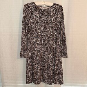 Old Navy XS Leopard White Black Brown Long Sleeve Knee Length Dress